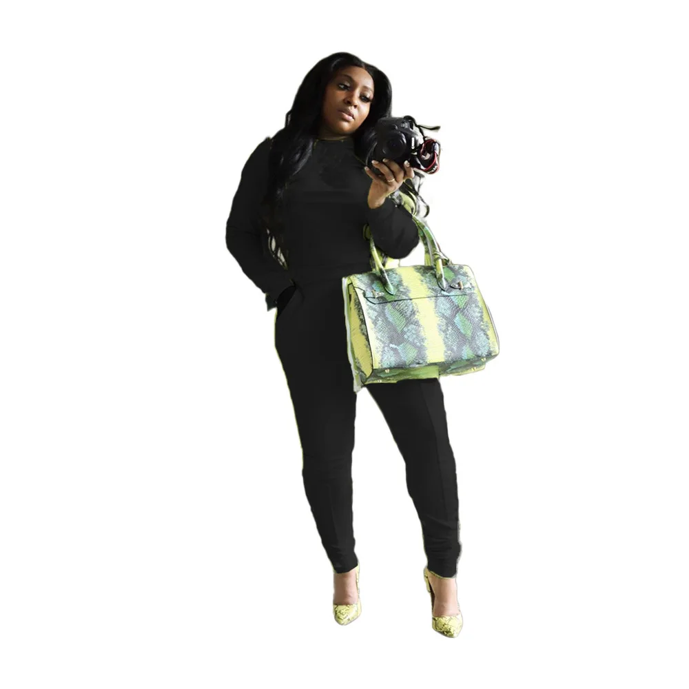 

2021 Solid Fitness Two Piece Sweatsuit Women Outfits O Neck Long Sleeve Tshirts and Pockets Zipper Bodycon Pant Sporty Tracksuit