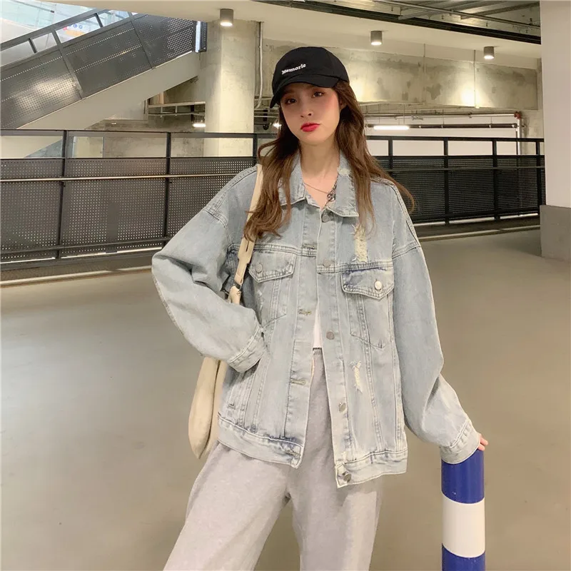 Осенние винтажные рваные джинсовые куртки большого размера 2020 уличная одежда с