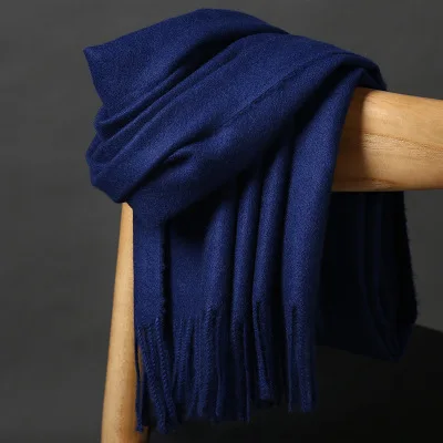 Navy Blue Высококачественные кашемировые шарфы для женщин и мужчин, плотное теплое зимнее пончо, роскошная шерстяная Пашмина, женский длинный зимний шарф, шаль, палантин - Цвет: Navy Blue