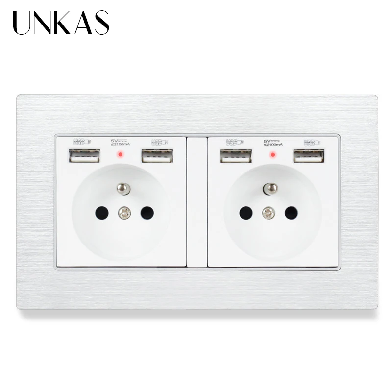 Французская стандартная настенная розетка UNKAS с 4 USB портами для зарядки