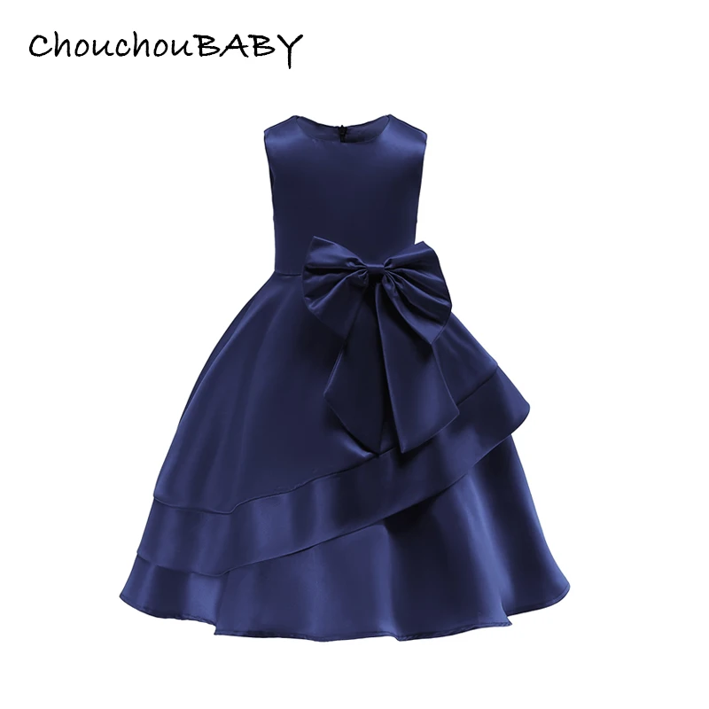 Petit Camelia/однотонное платье принцессы с круглым вырезом, бантом и рюшами; платья для маленьких девочек; Детский костюм; детская одежда для девочек на день рождения