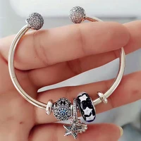 original s925 sterling silver blue starfish pendant with star cat eyes and open bracelet for womens wedding party diy jewelry