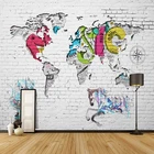 3D настенные фрески на заказ, Современная Карта мира, граффити, кирпичные обои для гостиной, детской спальни, фон-наклейка, водонепроницаемые обои