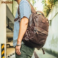 retro luxury genuine leather mens backpack fashion natural real first layer cowhide womens outdoor travel laptop bagpack