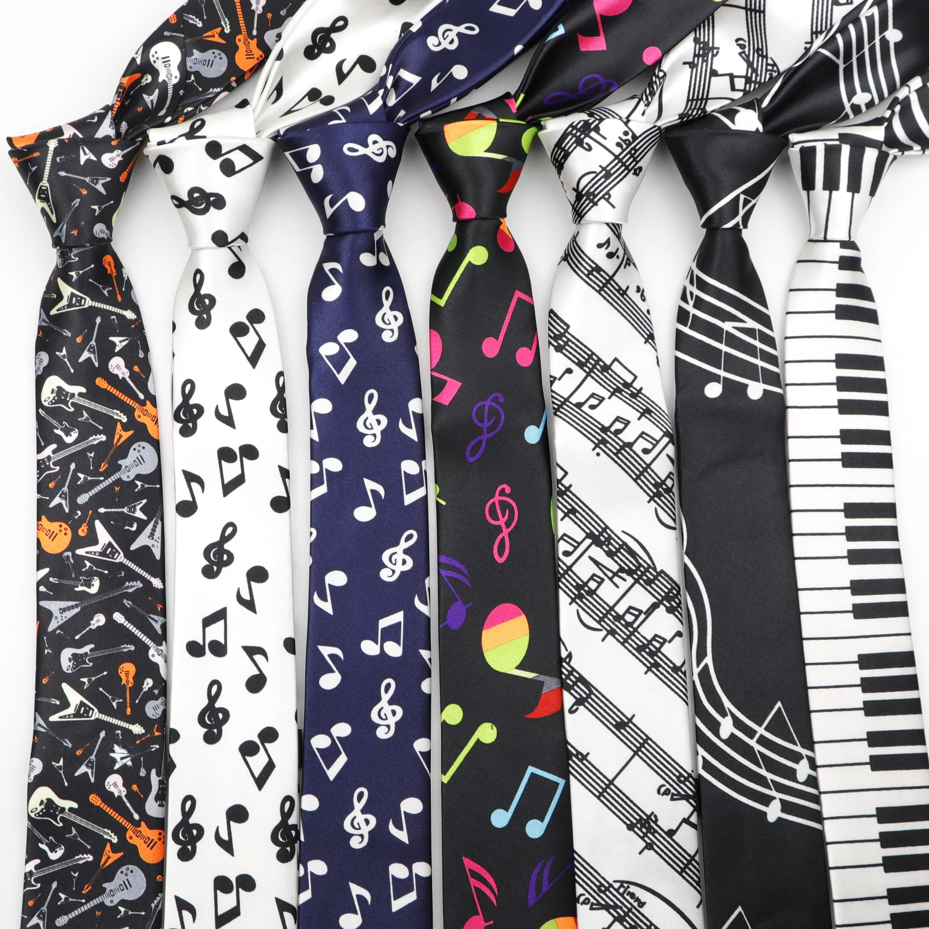 

Classic Fashion Men's Skinny Tie Colorful Musical Notes Printed Piano Guitar Polyester 5cm Width Necktie Party Gift Accessory