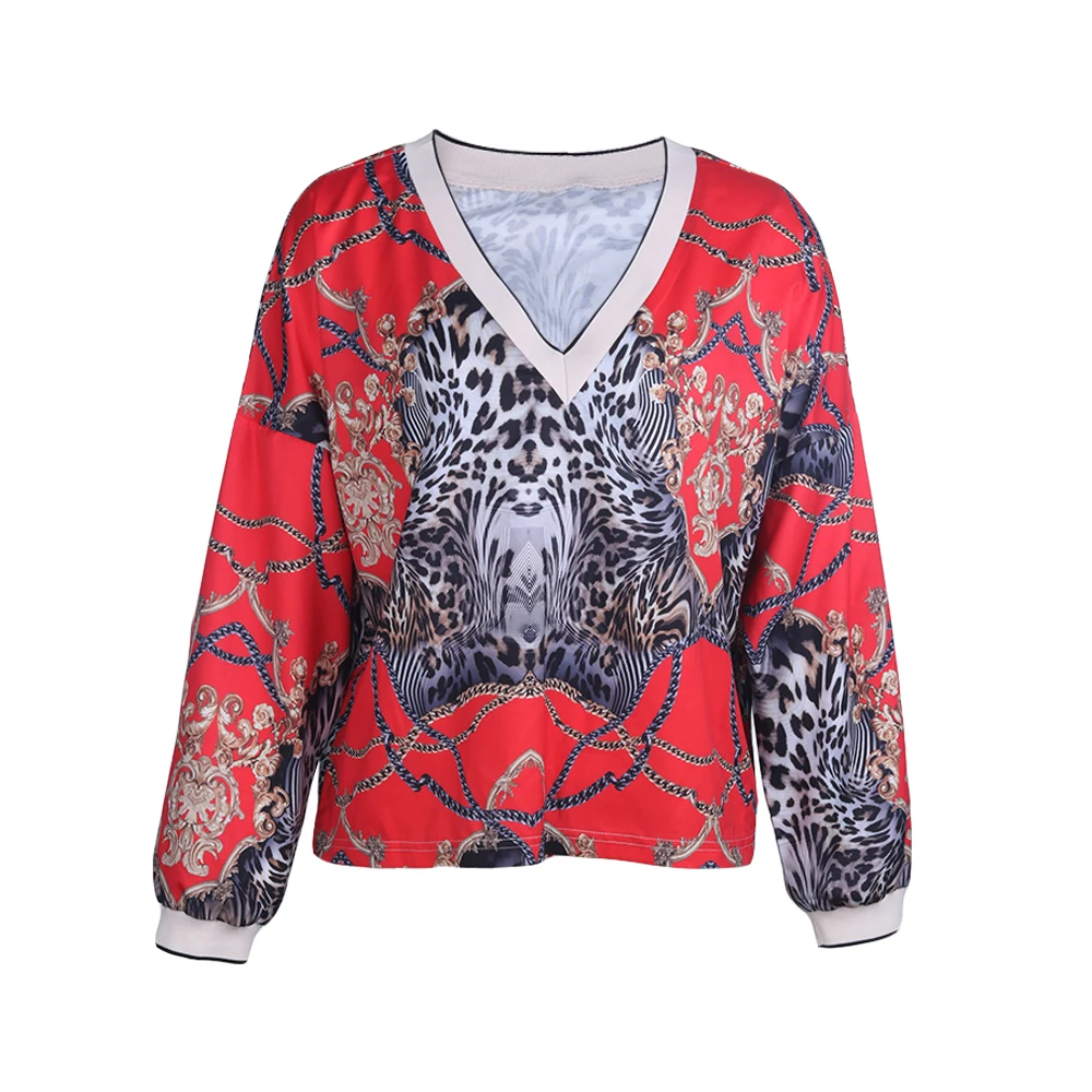 

Yuqung Women Print V Neck Casual Long Sleeve Top T Shirt Spring Loose Pullover Tees Tshirt Streetwear Ladies New Autumn