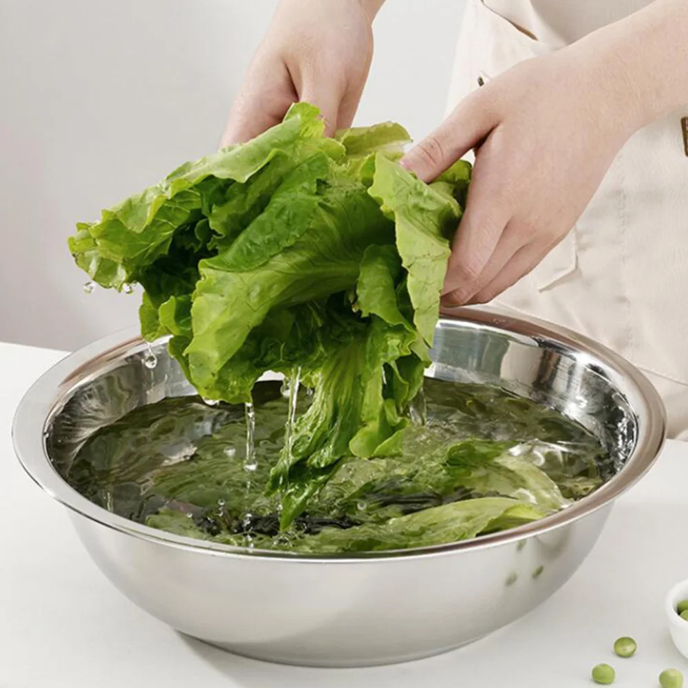 

1pc Stainless Steel Basin Salad Mixing Bowl Vegetable Washing Pot Tableware