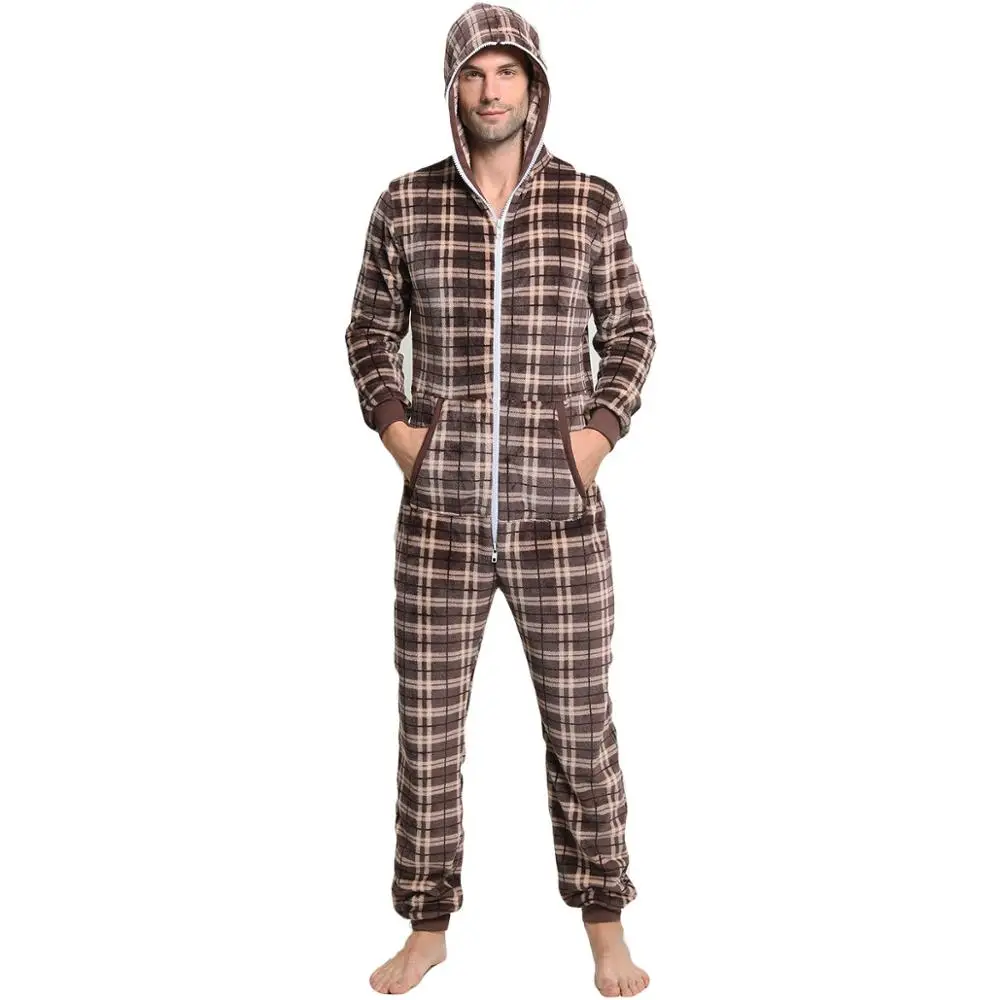Хаки Tmall, качественная клетчатая Пижама, Hombre Invierno, с капюшоном, с длинным рукавом, Рождественская зимняя Пижама, Homme Hiver, пижама, Onesie, комбинезон для Adu - Цвет: Хаки
