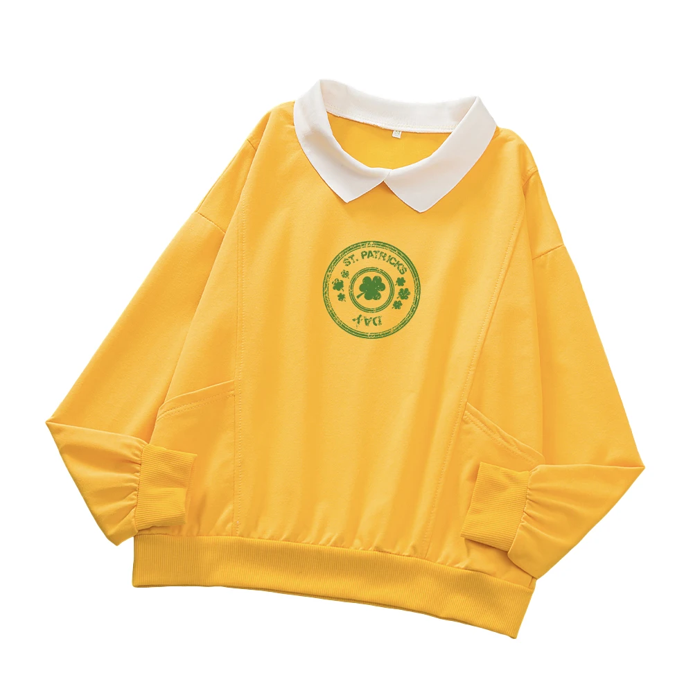 Collar Sweatshirts for Women Ladies St. Patrick's Day Festival Autumn Harajuku Sweetshirts Hoodies Vintage Loose Green Tops