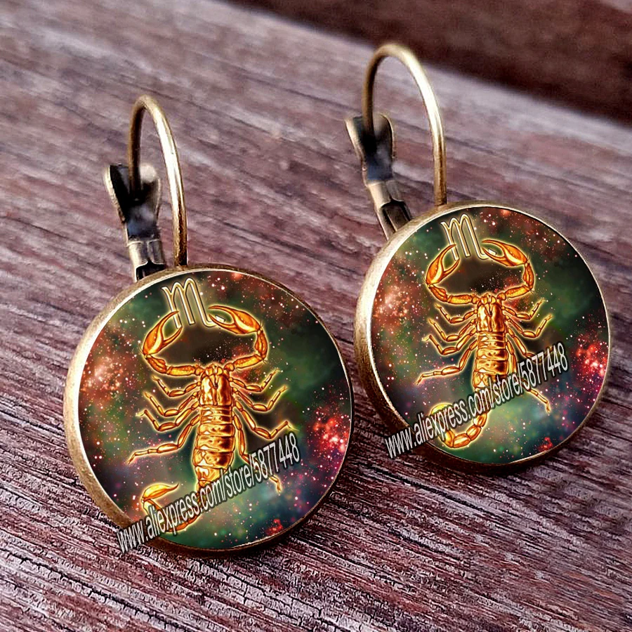 12constellation Aries Taurus Gemin Cacer Leo Virgo Libra Scorpio Sagittarius Capricom Aquarius Pisce Glass Stud Earring jewelry images - 6