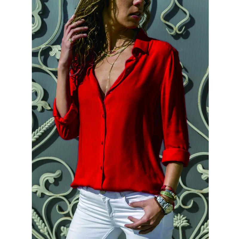 

Spring and summer new express women's solid color V button women's short sleeve shirt ts-8004 in stock