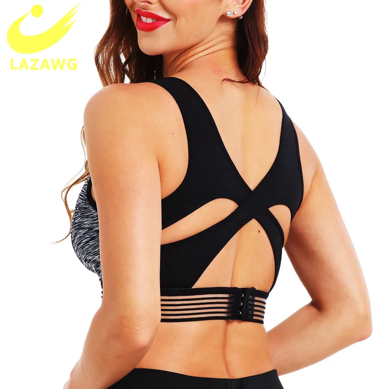 

LAZAWG Cross Back Sports Bras Women Seamless Push Up Underwear Shockproof Gym Yoga Fitness Top Pad Shirt Breathable Brassiere