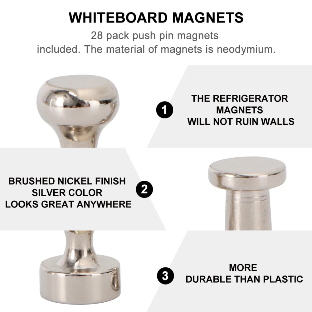 

28pcs Steel Magnetic Push Strong Magnets for Fridge Bathroom Kitchen Locker Classroom Industrial Office Hanger (D11x13 and D12x1