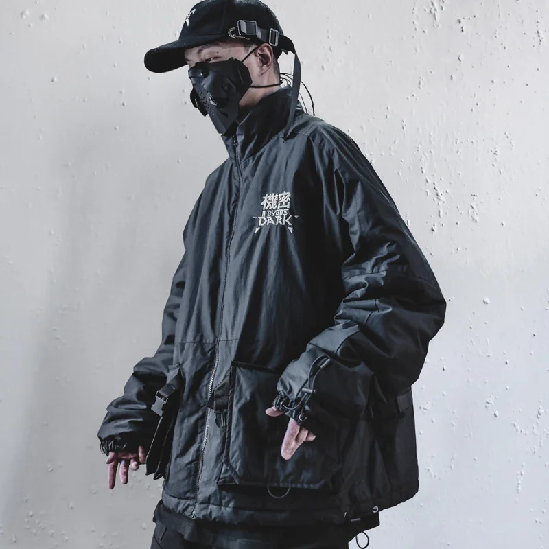 

Куртка Techwear Мужская зимняя со съемным капюшоном, теплая уличная одежда в стиле хип-хоп, пальто с большими карманами