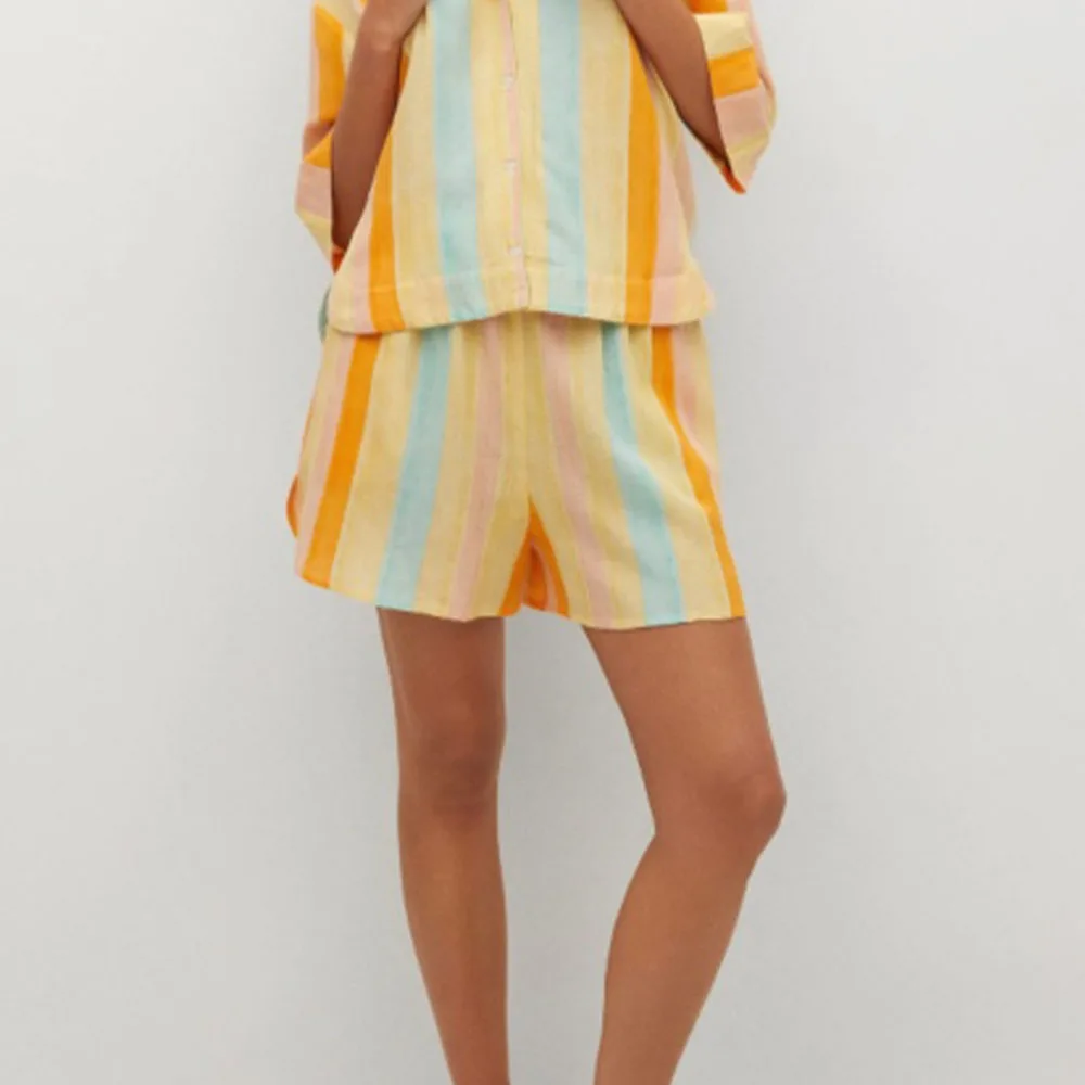 

Женские универсальные шорты BM UR HM ZA, эластичные повседневные брюки с высокой талией и Боковым Разрезом в стиле ретро в полоску, лето 2021