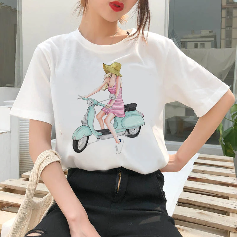 

Graphic tees tops Small motorcycle tshirts women funny t shirt white Tops casual short Camisetas Mujer_T-Shirt
