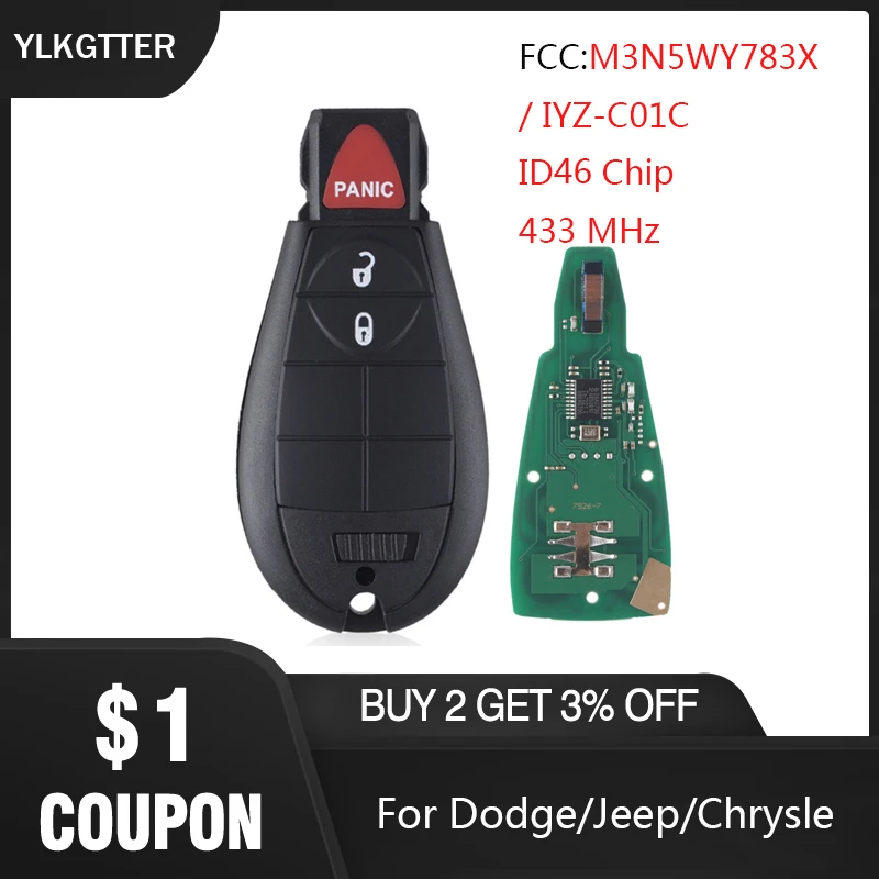 YLKGTTER 2 + 1 кнопки умный пульт дистанционного управления брелок 433 МГц для Dodge/Jeep 08 14