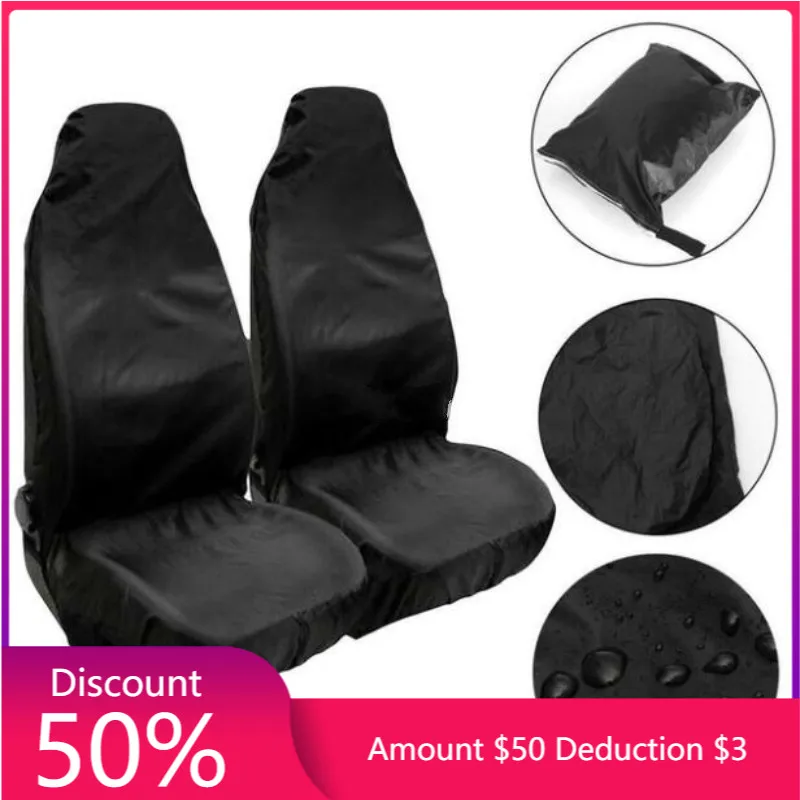 

2Pcs Waterproof Polyester Universal Seat Cover Front Car Van Seat Covers Protectors Nonslip Backing Dust-proof For Cars Bus VAN