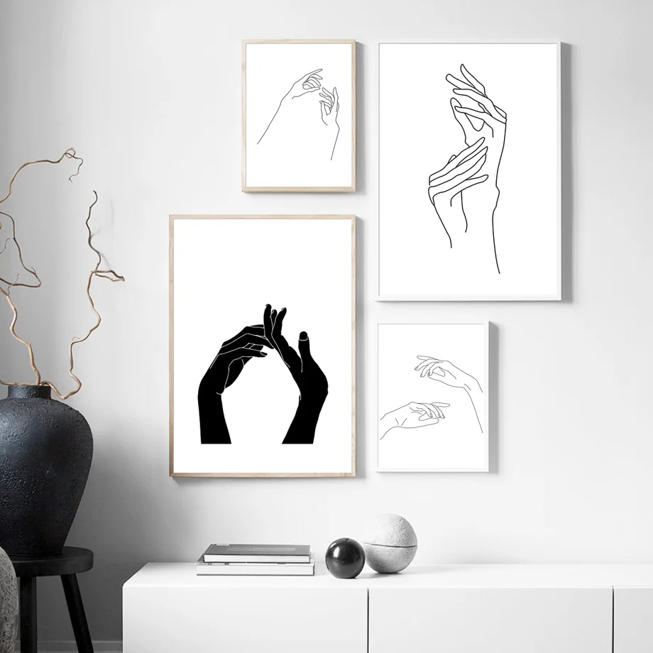

Wall Art Canvas Painting Modern Abstract Hands Line Minimalist Black and White Poster Print Pictures for Living Room Home Decor