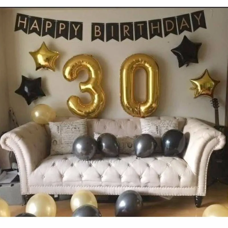 23 шт. 40 дюймовые шары с золотыми цифрами черные звезды украшения для дня рождения