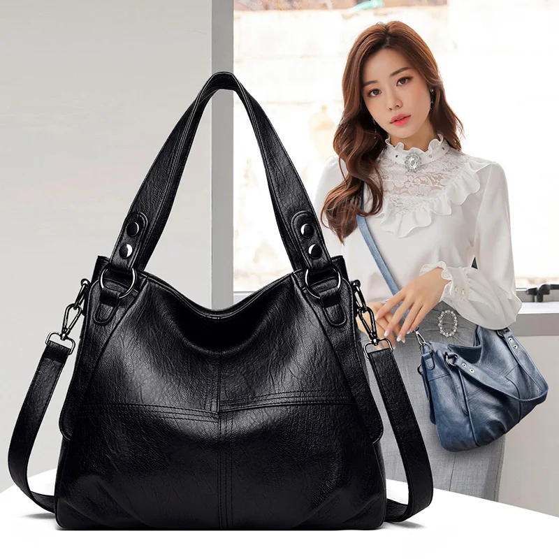 

Casual Style Women's Soft Leather Big Tote Handbag Waterproof Textured Shoulder Bag Female Pure Color Messenger Bag Sac A Main