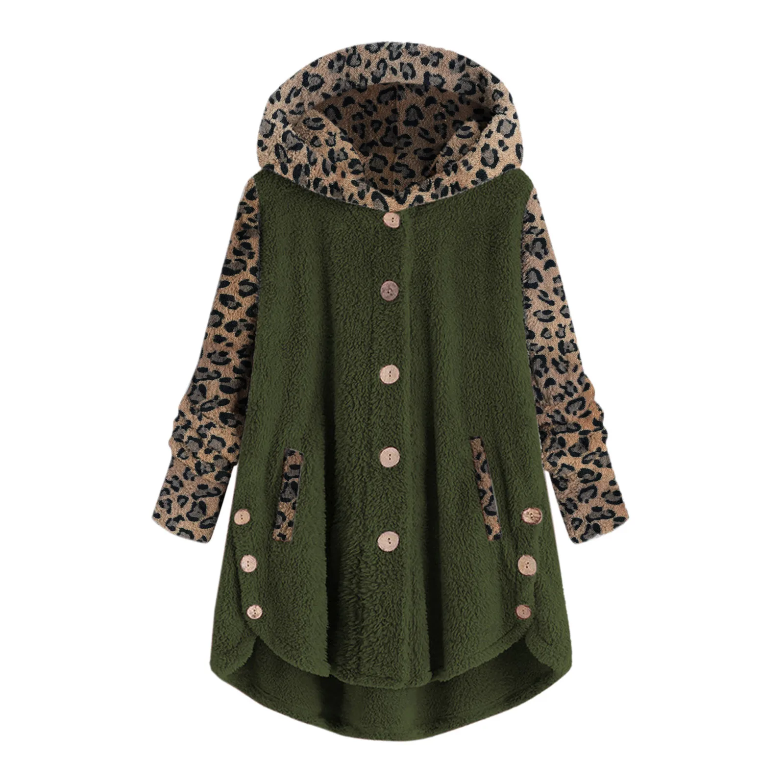 

Women Fashion Comfortable Button Coat Patchworl Tops Hooded Pullover Loose Sweater Blouse Plus Size куртка зимняя женская