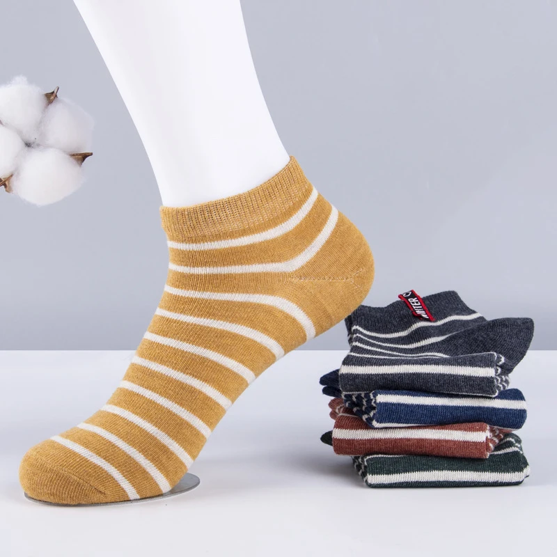 High quality cotton 5 pairs of socks men's stripe socks men's leisure sports boat socks sweat absorbing breathable cotton socks