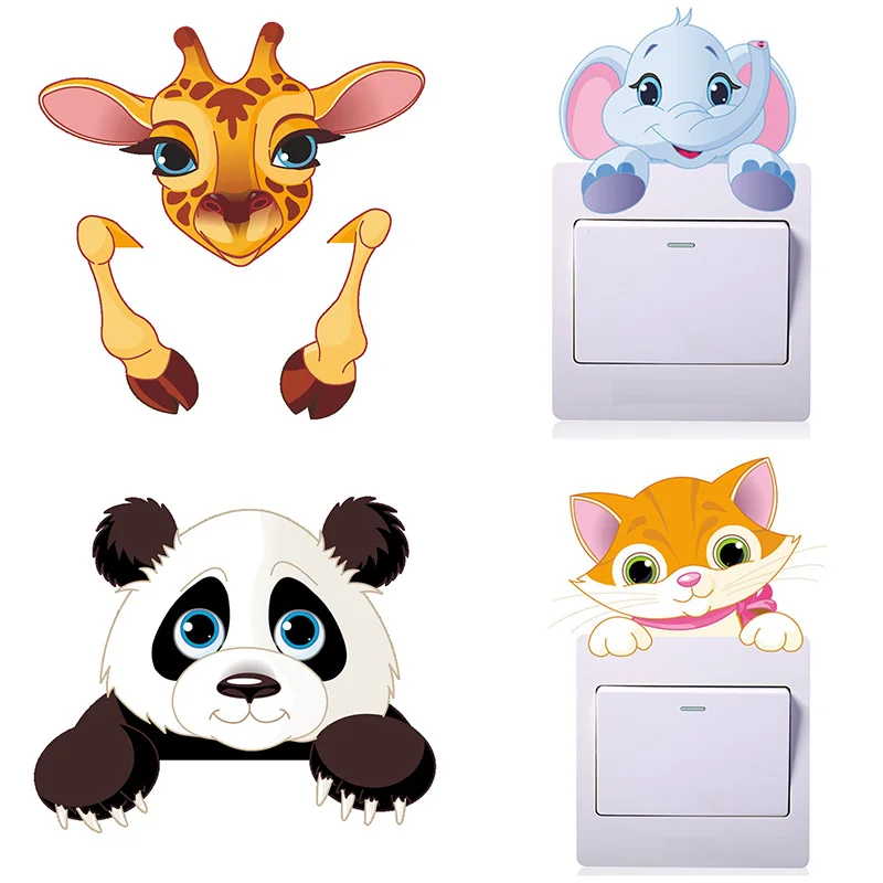 

Новые милые Мультяшные наклейки с изображением панды слона кота животных переключатель наклейки переключатель на выход Настенная Наклейк...