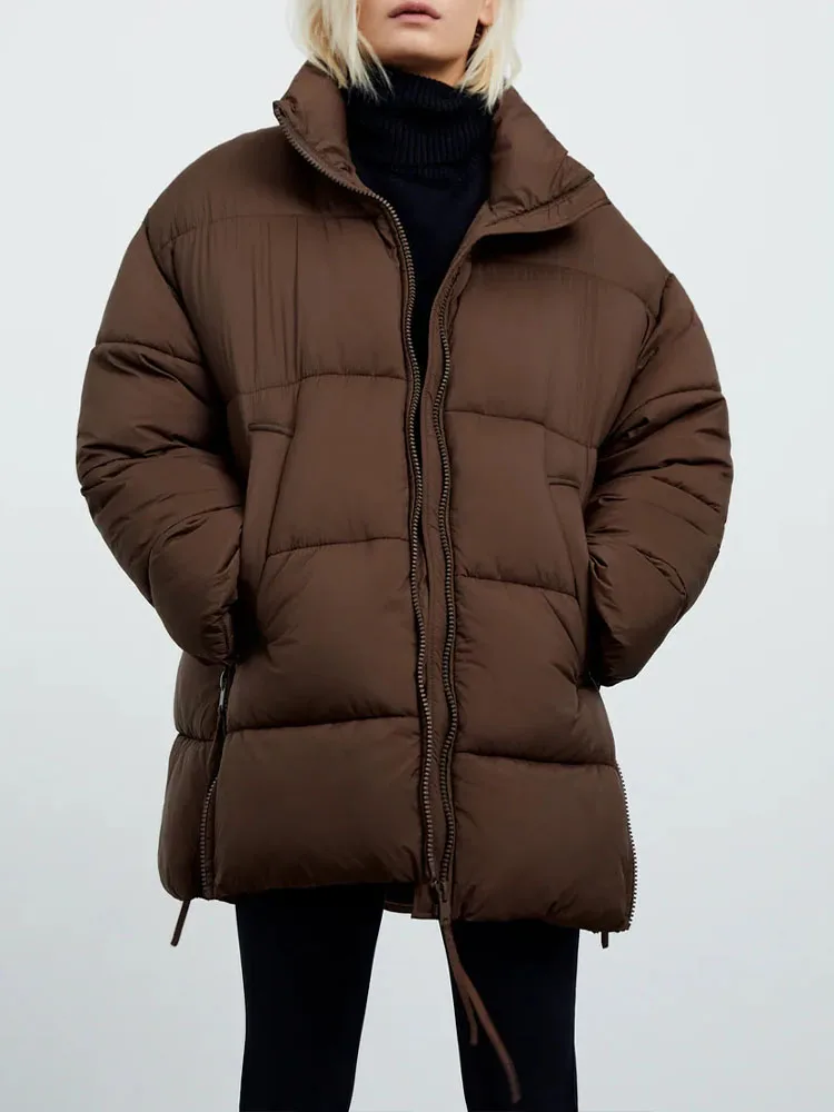 

ZA winter new product women's fashion all-match casual style pocket decoration zipper hem side slit design thick cotton jacket