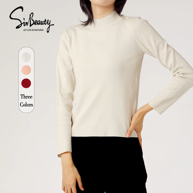 

SINBEAUTY 2021 зимний модный женский пригородный Женский Топ с длинным рукавом с высоким воротом Белый малиновый коралловый красный