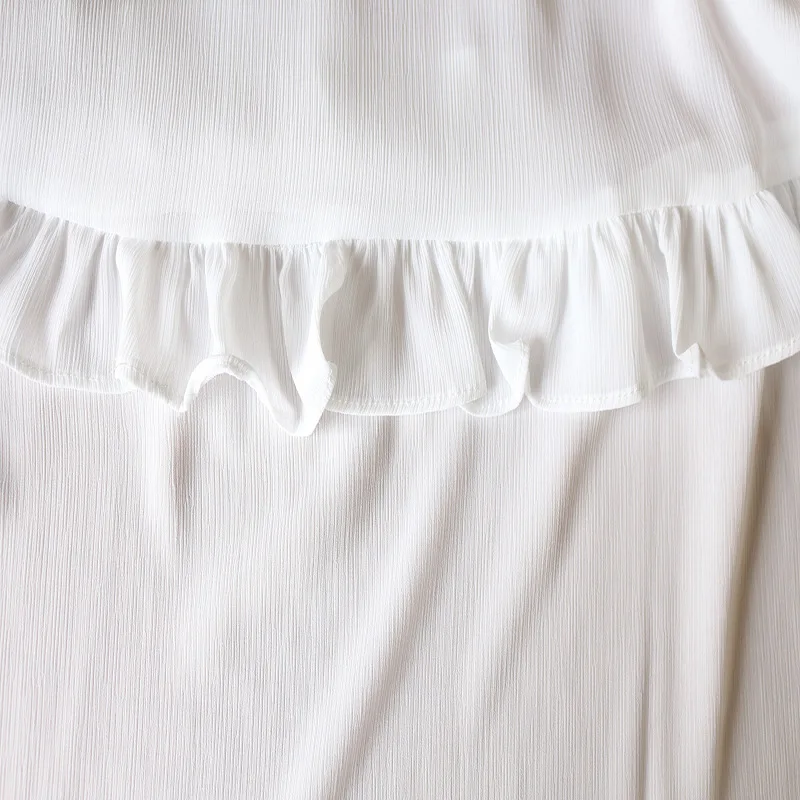 Новая эластичная Блуза женская шифоновая кружевная блузка с оборками перспективная водолазка рубашка с длинными рукавами белая блузка элегантная женская верхняя одежда