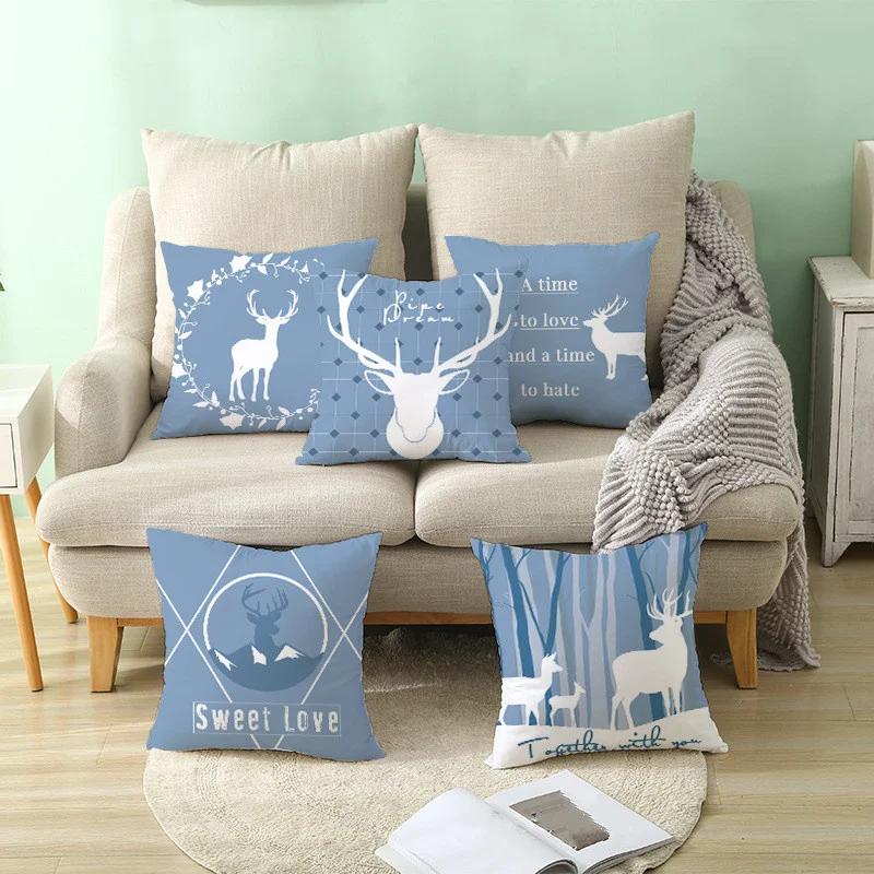 Лося серии “животные” Чехлы 45x45 сине-белые наволочка для домашнего декора диван-подушка для сидения для подушки с рожденственским принтом ...