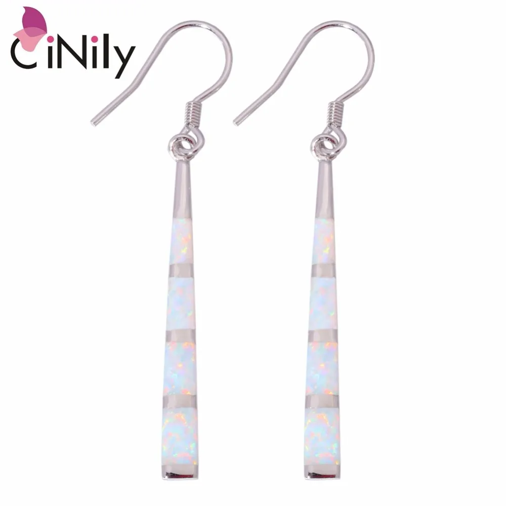 

CiNily Created White Green Fire Opal Authentic .925 Sterling Silver Wholesale for Women Jewelry Drop Earrings 2 1/8" SE004-05