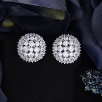 larrauri 2019 hot fashion full cz hollow round ball stud earrings for women bridal engagement earrings silver gold jewelry