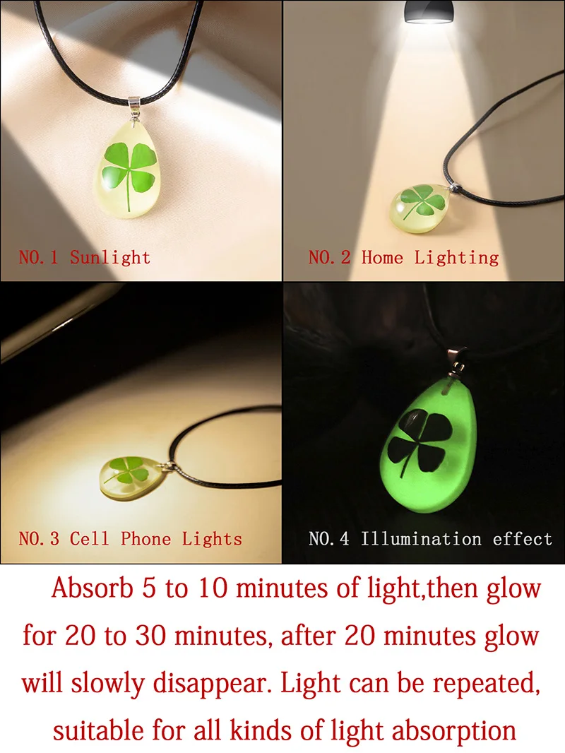 SUTEYI Подвески с четырьмя листьями клевера светящееся ожерелье в форме капли воды