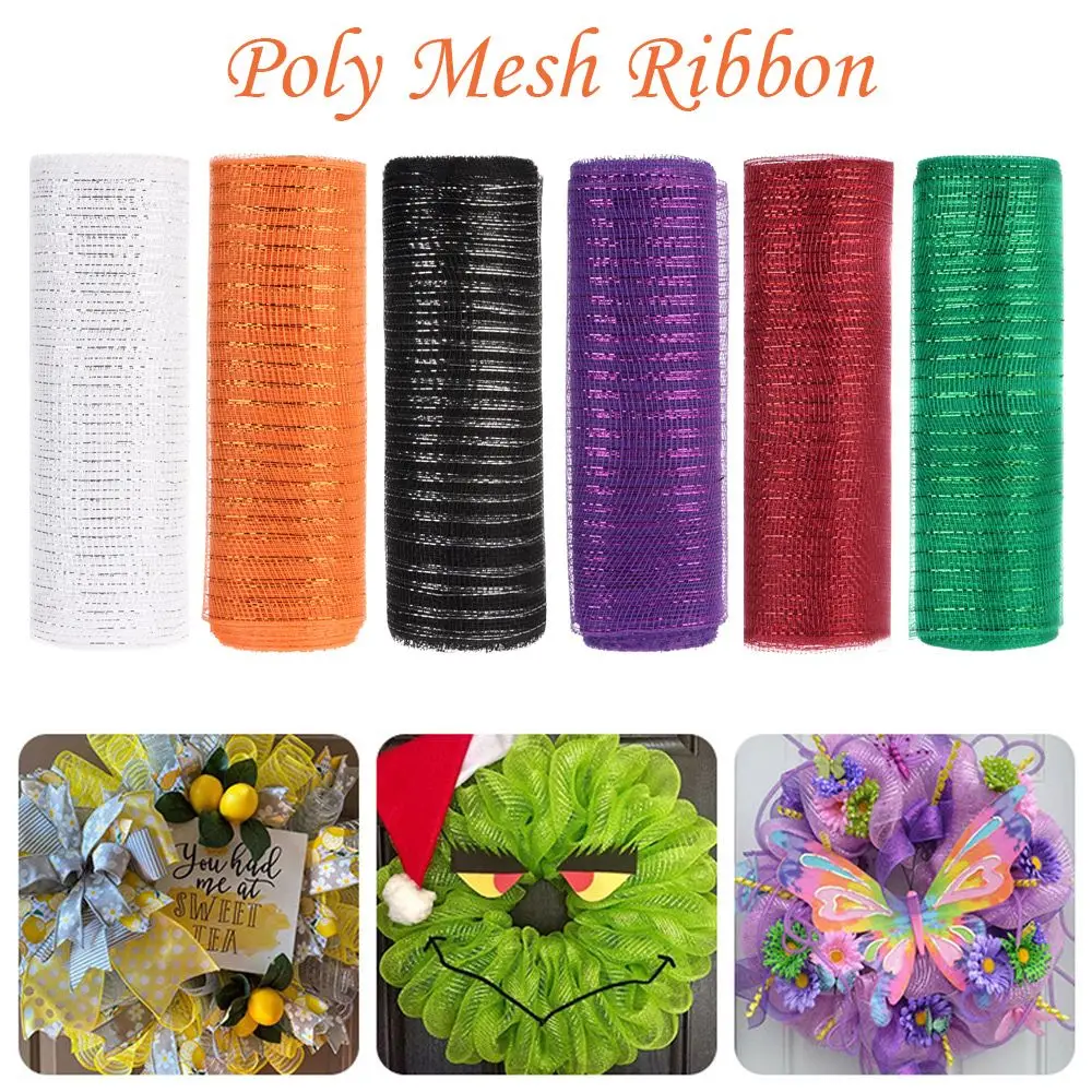 

Colorful Supplies Holiday Home Decoration Crafts Making Poly Mesh Ribbon Metallic Foil Ribbon