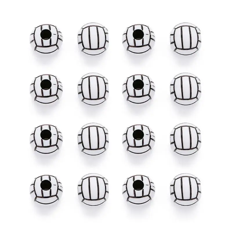 

100Pcs White Volleyball Round Beads 12mm Sports Spacer Beads DIY Jewelry Making