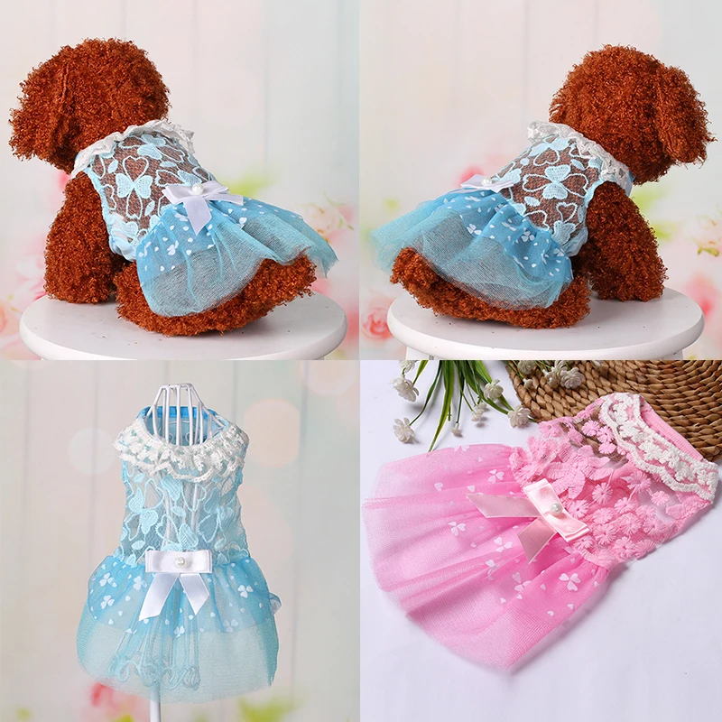 

Summer Dog Dress Wedding Dress Skirt Bowknot Lace Sequins Pet Dog Clothes for Small Medium Dogs Sweet Mesh Pet Cat Short Skirts