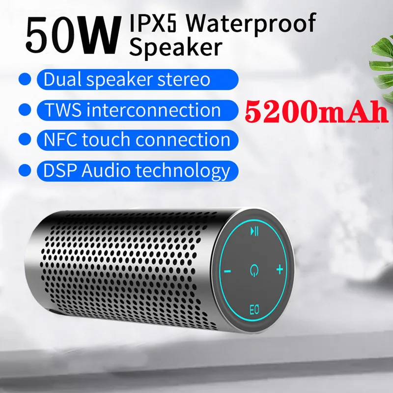 

50W High Power Bluetooth Speaker Outdoor Subwoofer Portable Wireless Sound Column TWS Stereo Audio with Microphone caixa de som