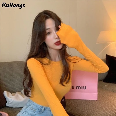 

Ladies shirt casual solid color bottoming shirt long-sleeved turtle neck slim-fit thin top black white all-match simple T-shirt