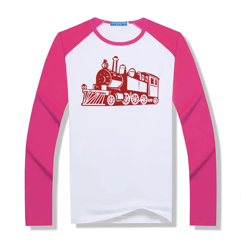 Мужская футболка с паровым поездом стильная длинным рукавом реглан из модала