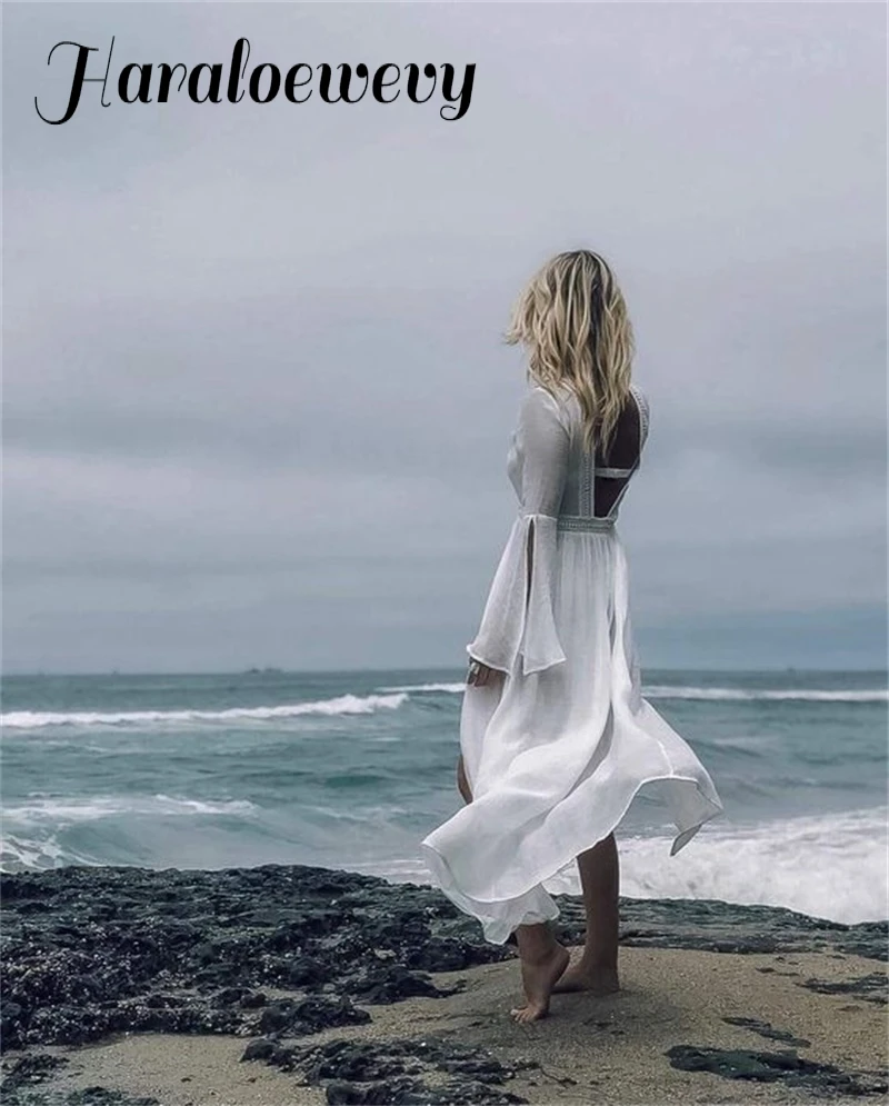 Женское платье из прозрачного шифона длинное пляжное бикини рукав колокол