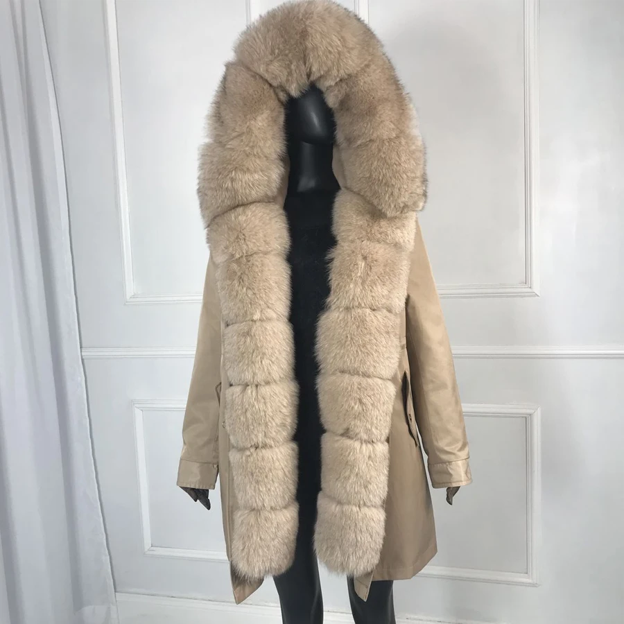 girl parka real fur parka with fox fur big large fox fur collar liner rabbit fur Detachable natural fur coat Female Fox Parkas