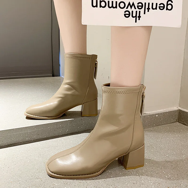 

Брендовая женская обувь, осенние сапоги на молнии, женские модные сапоги до середины икры, до середины икры на высоком резиновом каблуке, Же...