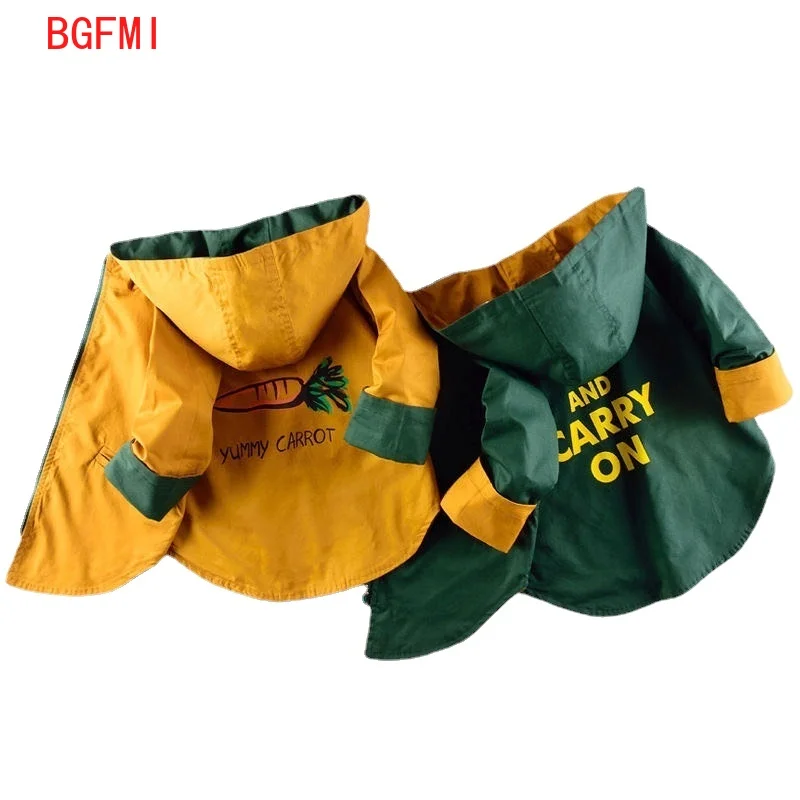 

Spring Boys Windbreaker Wear on Both Sides Casual Letter Print Kids Trench Coat Toddler Boy Jackets Autumn Hooded Children Coats