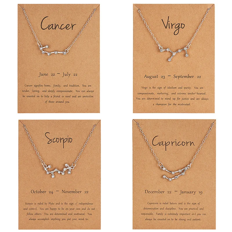 

Classic Silver Color Star Zodiac Necklace Women Constellation Pendant Choker Rhinestone Jewelry Fashion Style Best Friend Gift