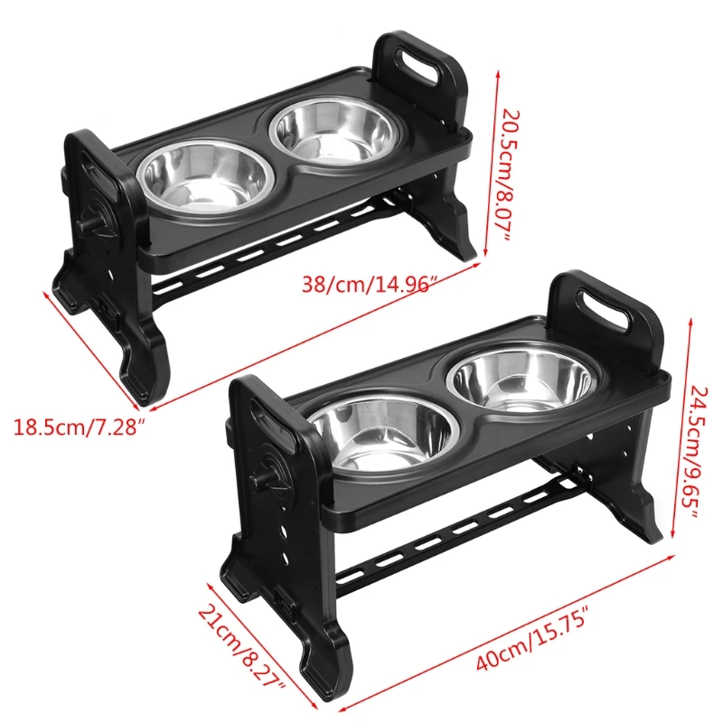 

Anti-Slip Elevated Double Dog Bowls Adjustable Height Pet Feeding Dish Stainless Steel Foldable Puppy Cat Food Water Feeder
