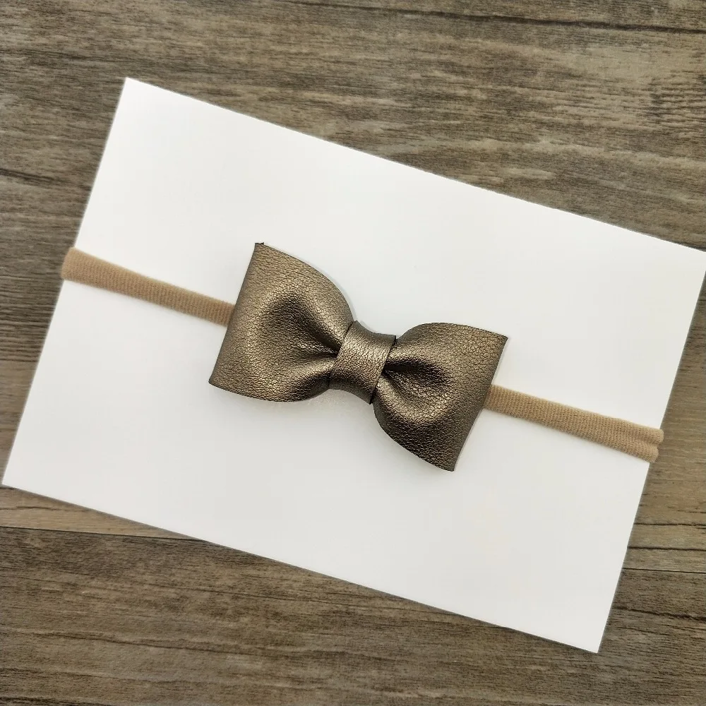 Детская кожаная повязка на голову ручной работы с бантом и эластичной резинкой