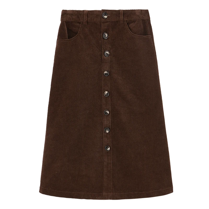 

INMAN Winter Corduroy Retro Cotton Mid Length Pure Color A-line High Waist Women's Skirt
