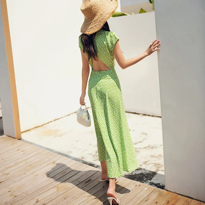 Женское пляжное платье с открытой спиной JuneLove винтажное миди цветочным принтом